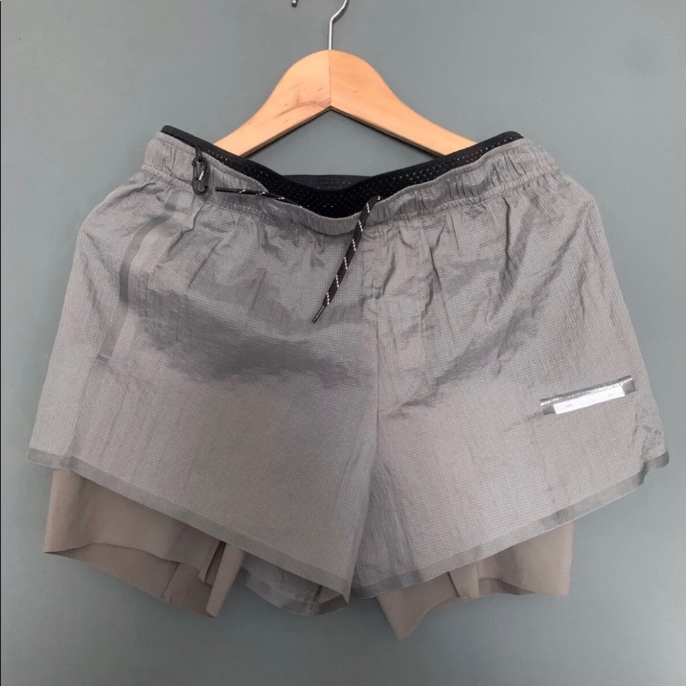 Mens Satisfy Running - Coffeethermal 2 in 1 Shorts - Gray - Size 1 Small